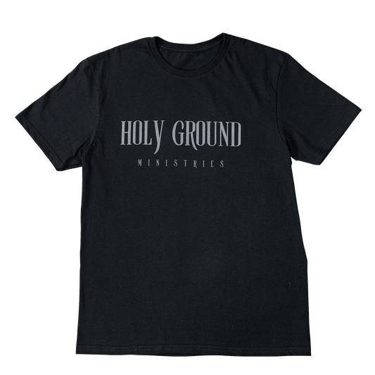 Black Short sleeve T-shirt with Metallic Gray lettering